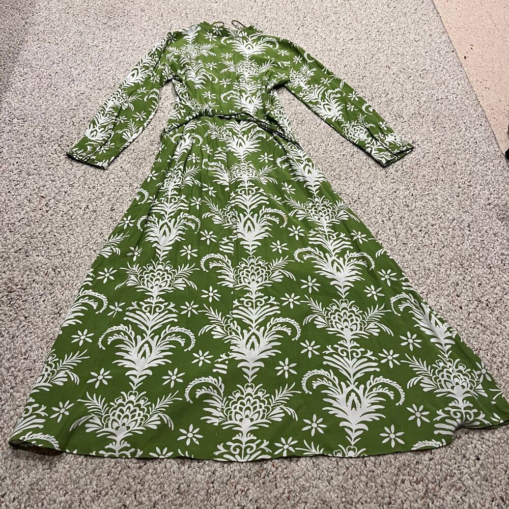 Zara Lilou Belted Floral Midi Dress Sz S Long Sleeve Tropical Vacation Feminine - Picture 7 of 8
